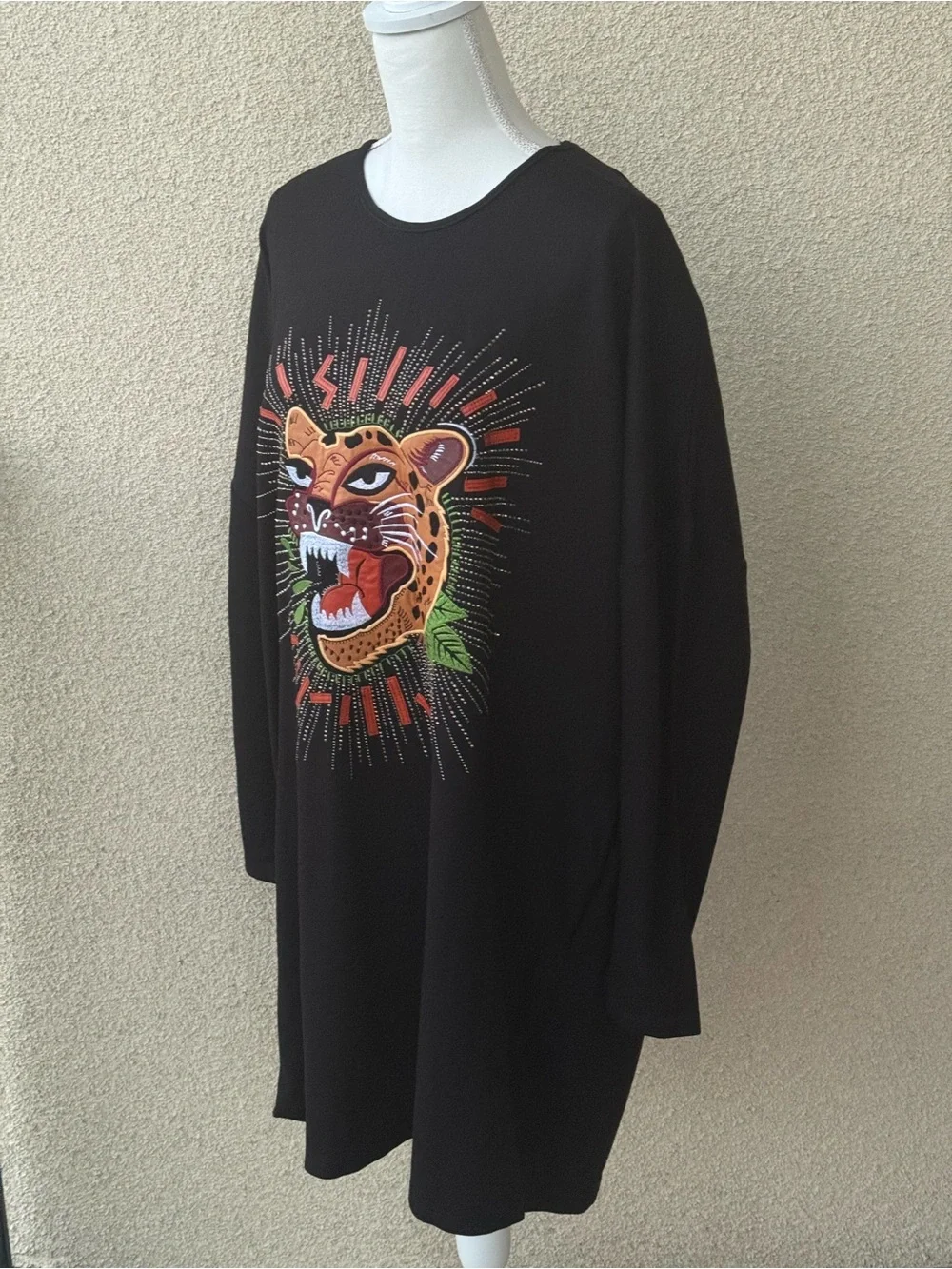 Darkwin By Darkmen NWT Black Oversized Graphic Tunic Dress Jaguar Leopard XL